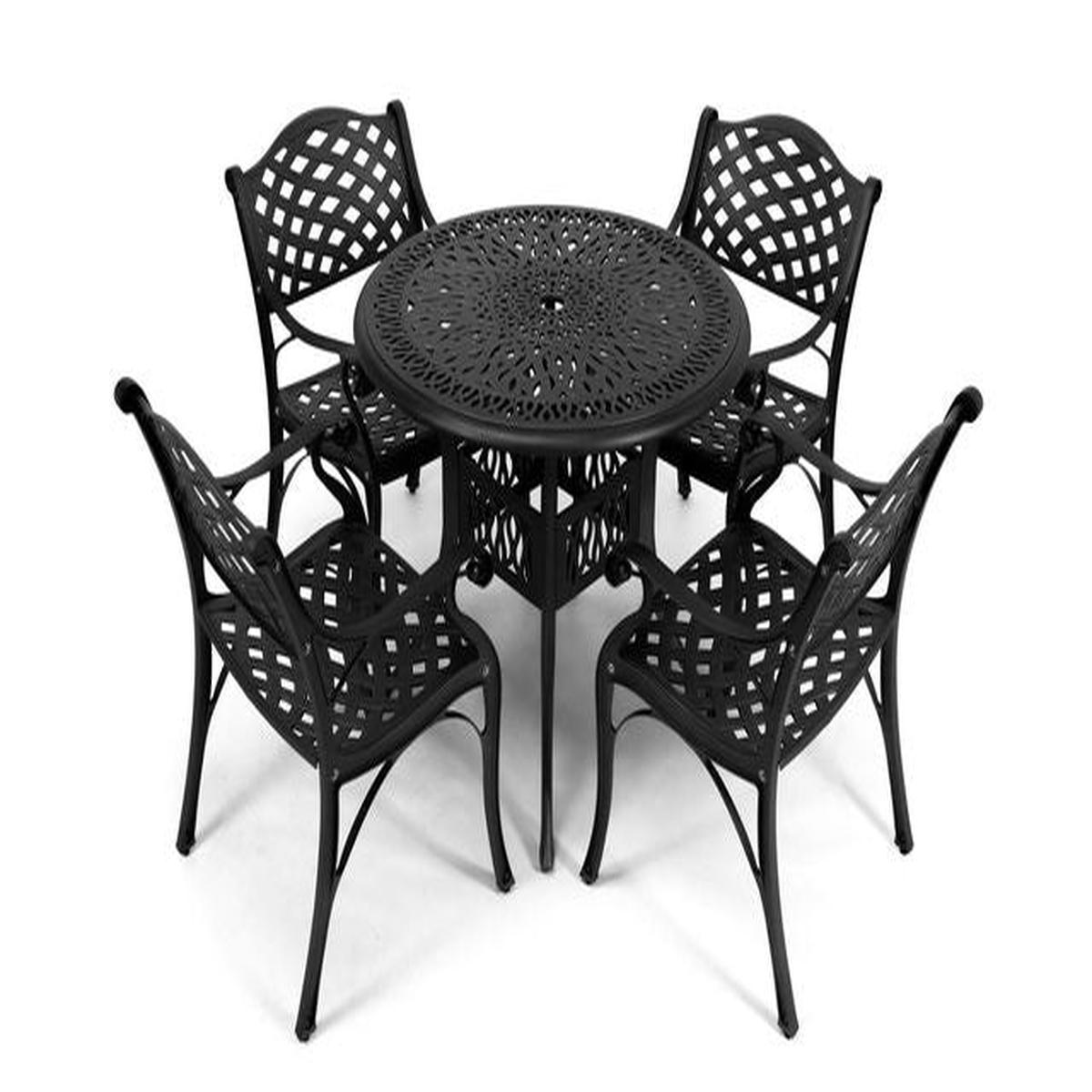 Anray 4 Seater Lattice with 90cm Patio Table Set ROUND – Black