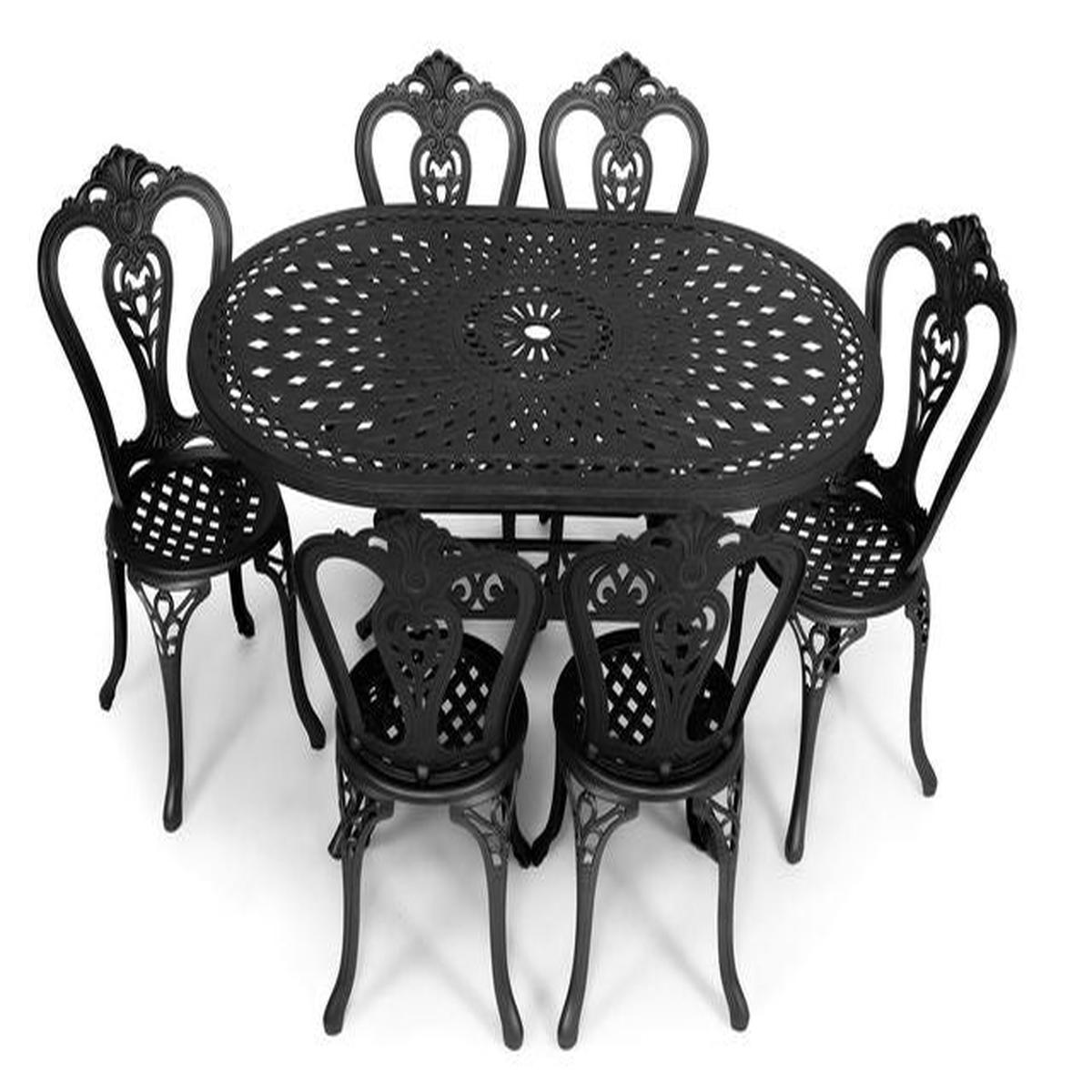 Anray 6 Seater Victoria with 150cm x 96cm Patio Table Set OVAL – Black