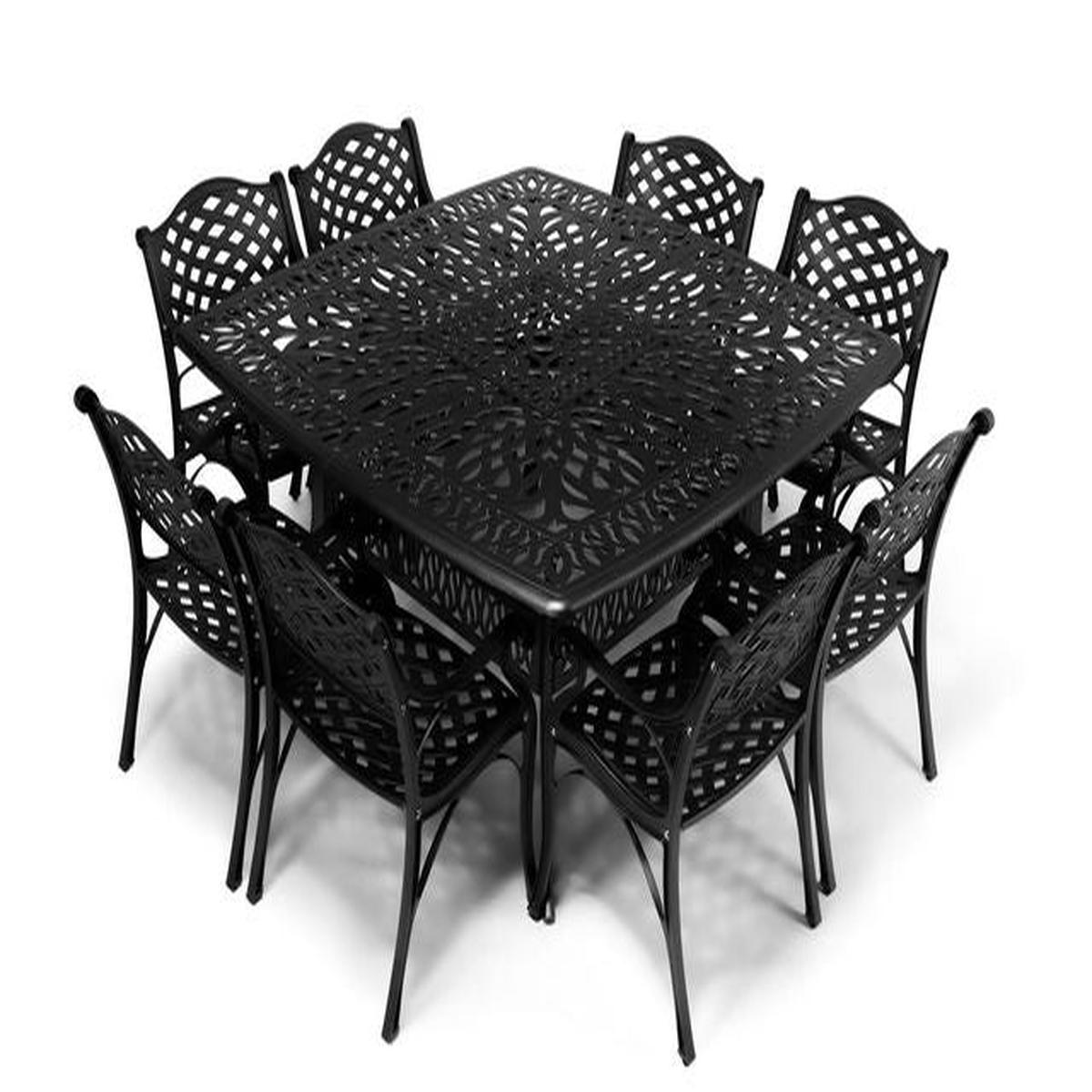 Anray 8 Seater Lattice with 164cm x 164cm Patio Table Set SQUARE – Black