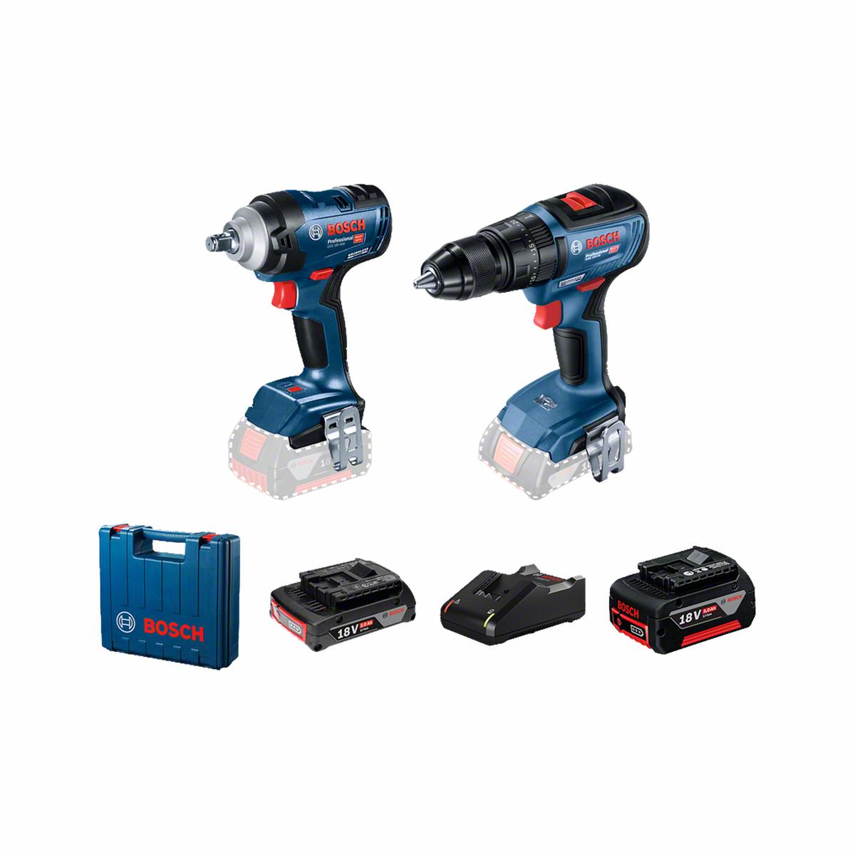 Bosch Cordless Combo GDS 18V-400 + GSB 18V-50 + 1×5.0 Ah + 1×2.0 Ah + GAL 18V-40, case