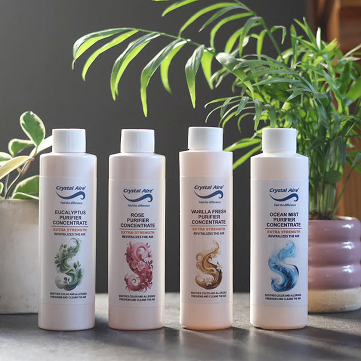 Crystal Aire 200ml Rose, Vanilla, Eucalyptus and Ocean Mist Air Purifier Concentrates 4 Pack