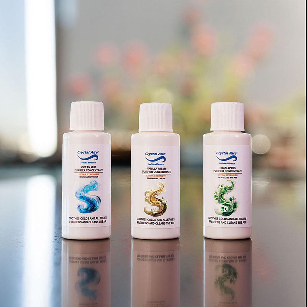 Crystal Aire 30ml Ocean Mist, Eucalyptus & Vanilla Air Purifier Concentrates 3 Pack