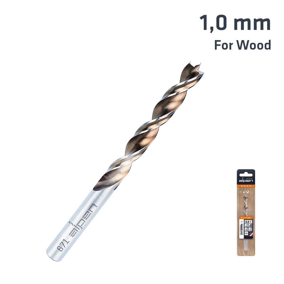 Alpen Timber Twist 1.0mm Wood Drill Bit (2) Sleeved