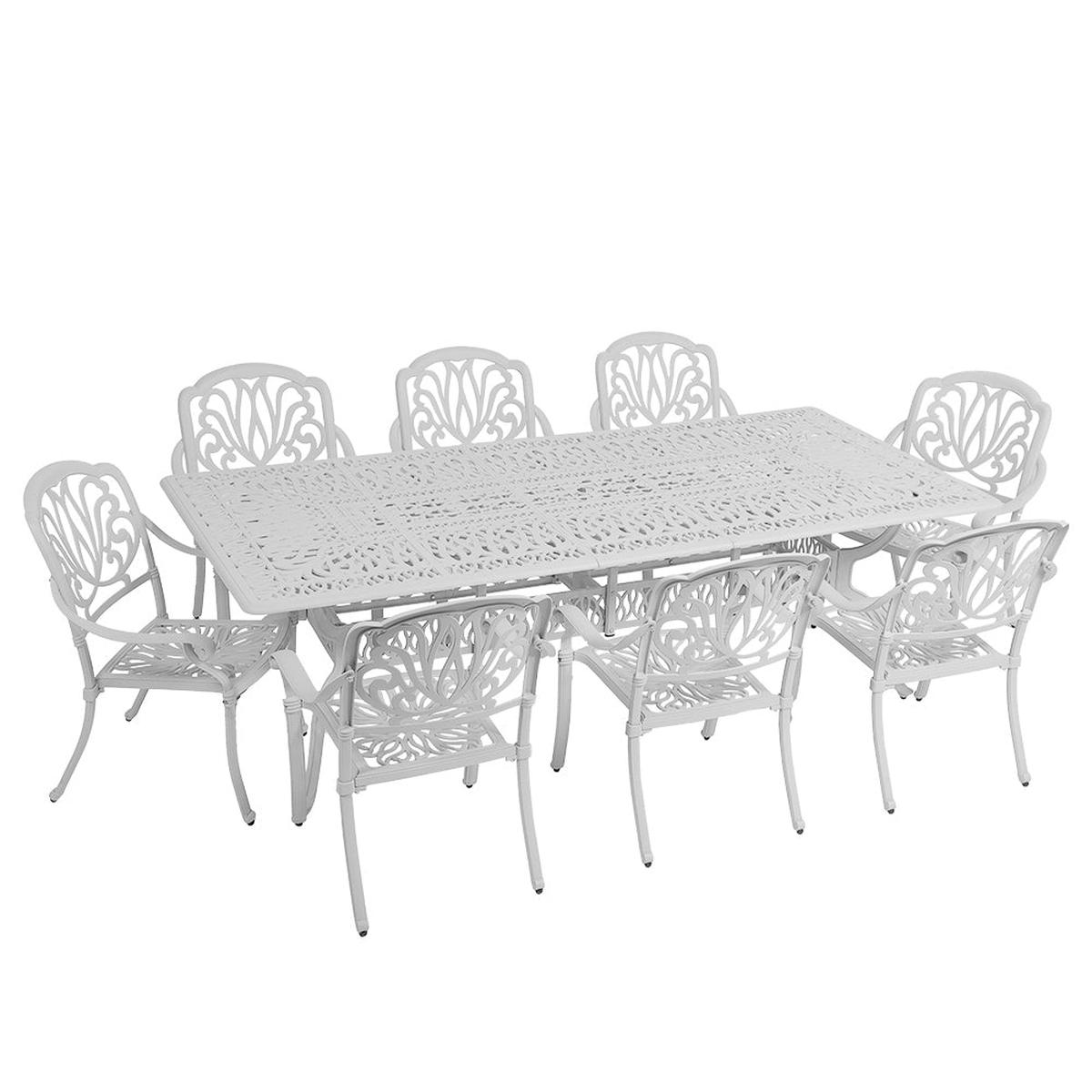 Anray 8 Seater Protea with 240cm x 110cm Patio Table Set RECTANGLE – White
