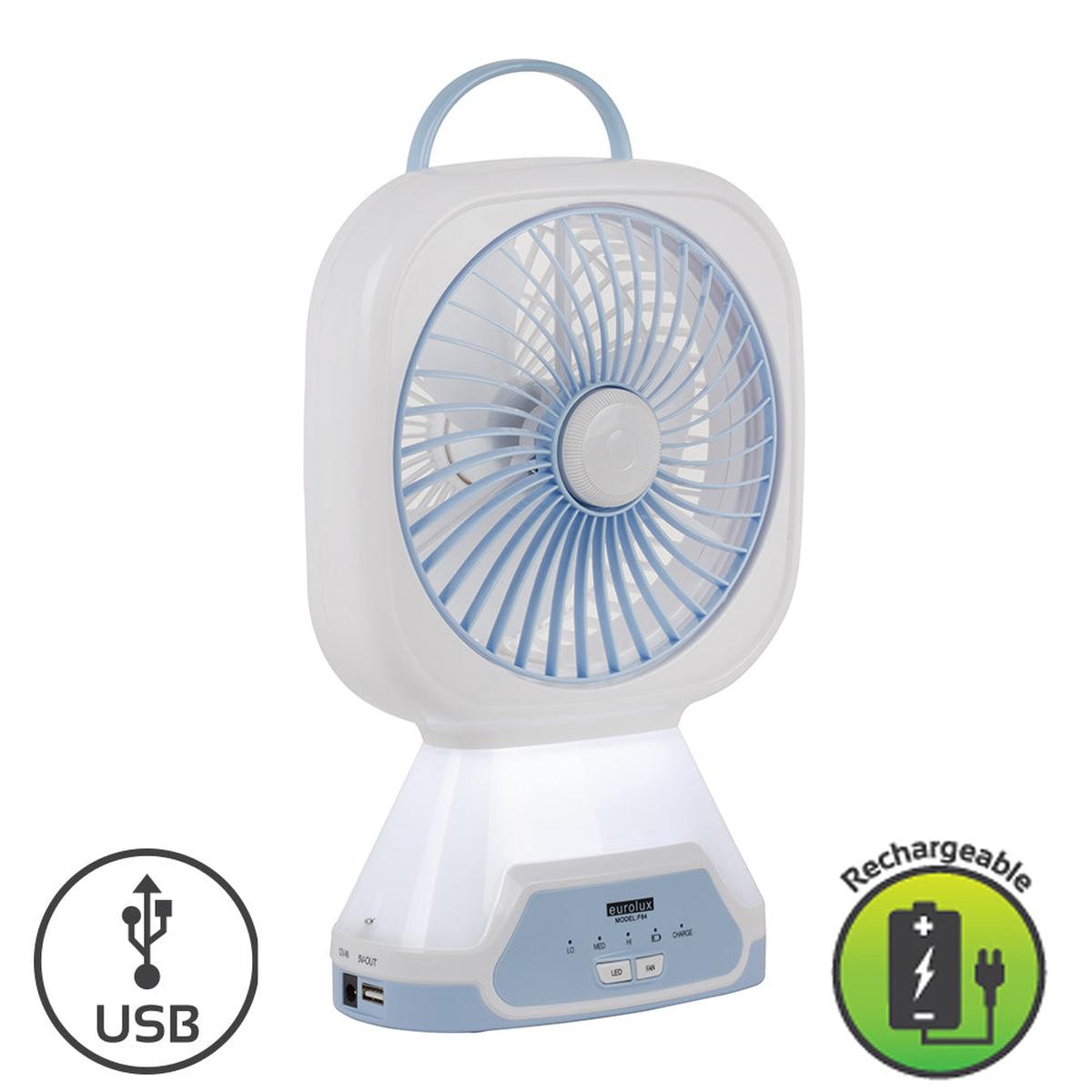 Eurolux Rechargeable Portable Mini Fan LED Emergency Light & USB