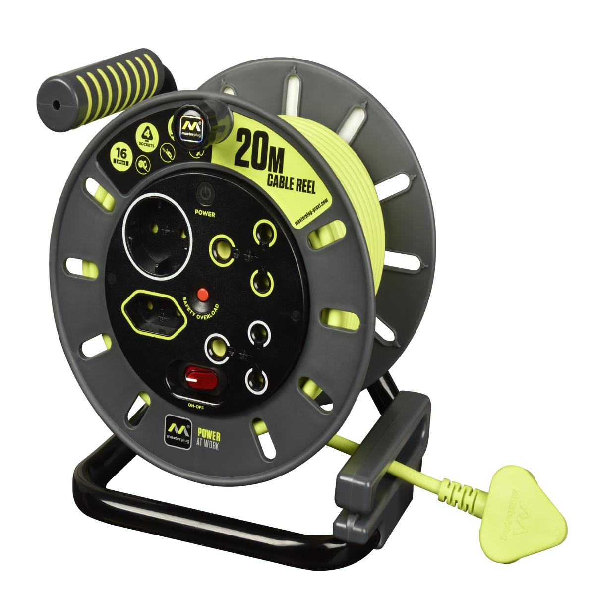 Masterplug Pro-Xt 4 Socket With Switch 20 Metre Open Cable Reel Plastic
