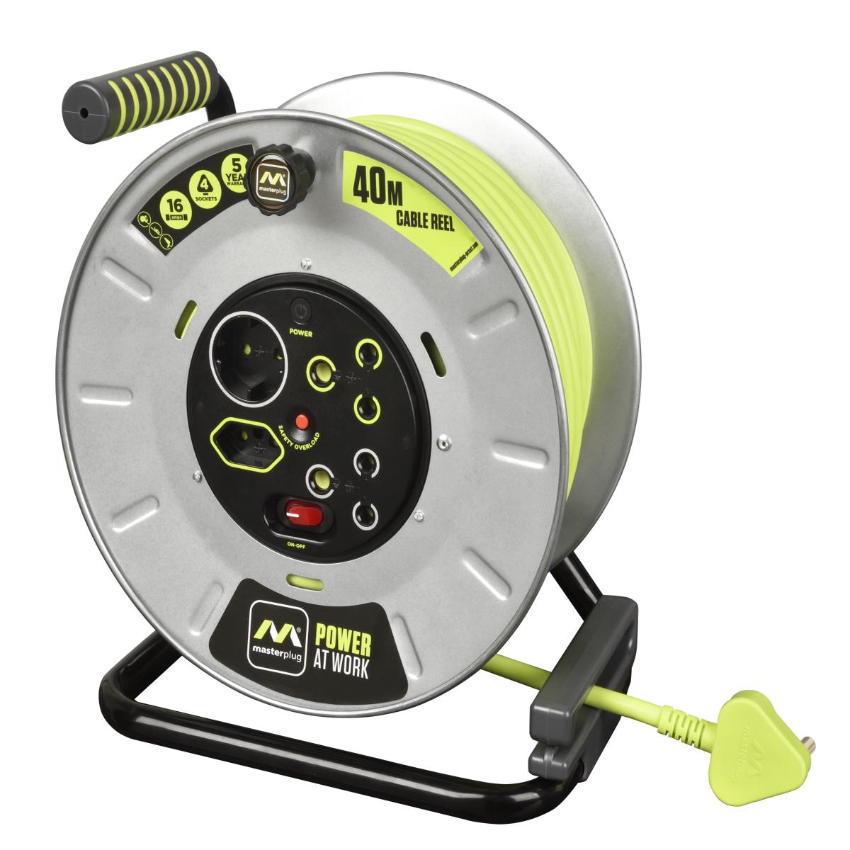 Masterplug Pro-Xt 4 Socket With Switch 40 Metre Open Cable Reel Metal