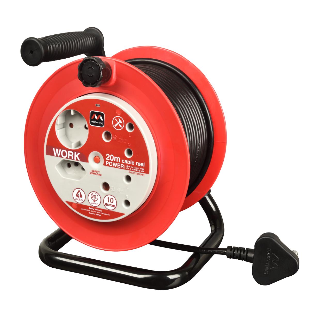 Masterplug Pro-Xt 4 Socket Without Switch 20 Metre Open Cable Reel Plastic