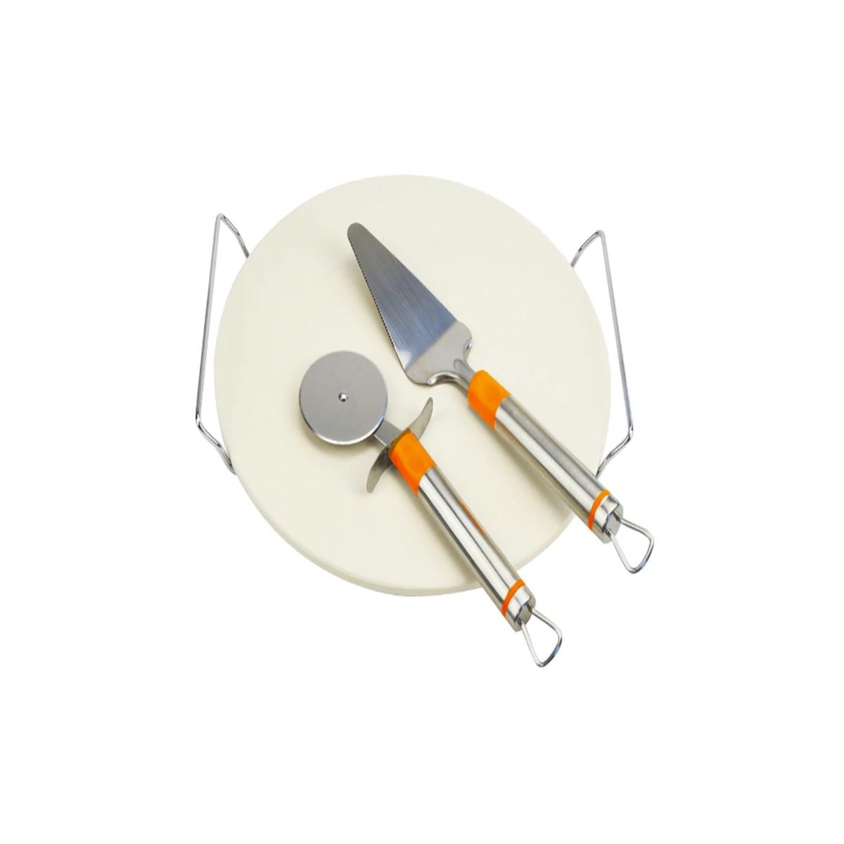 Pizza Stone With Handle & Cutter