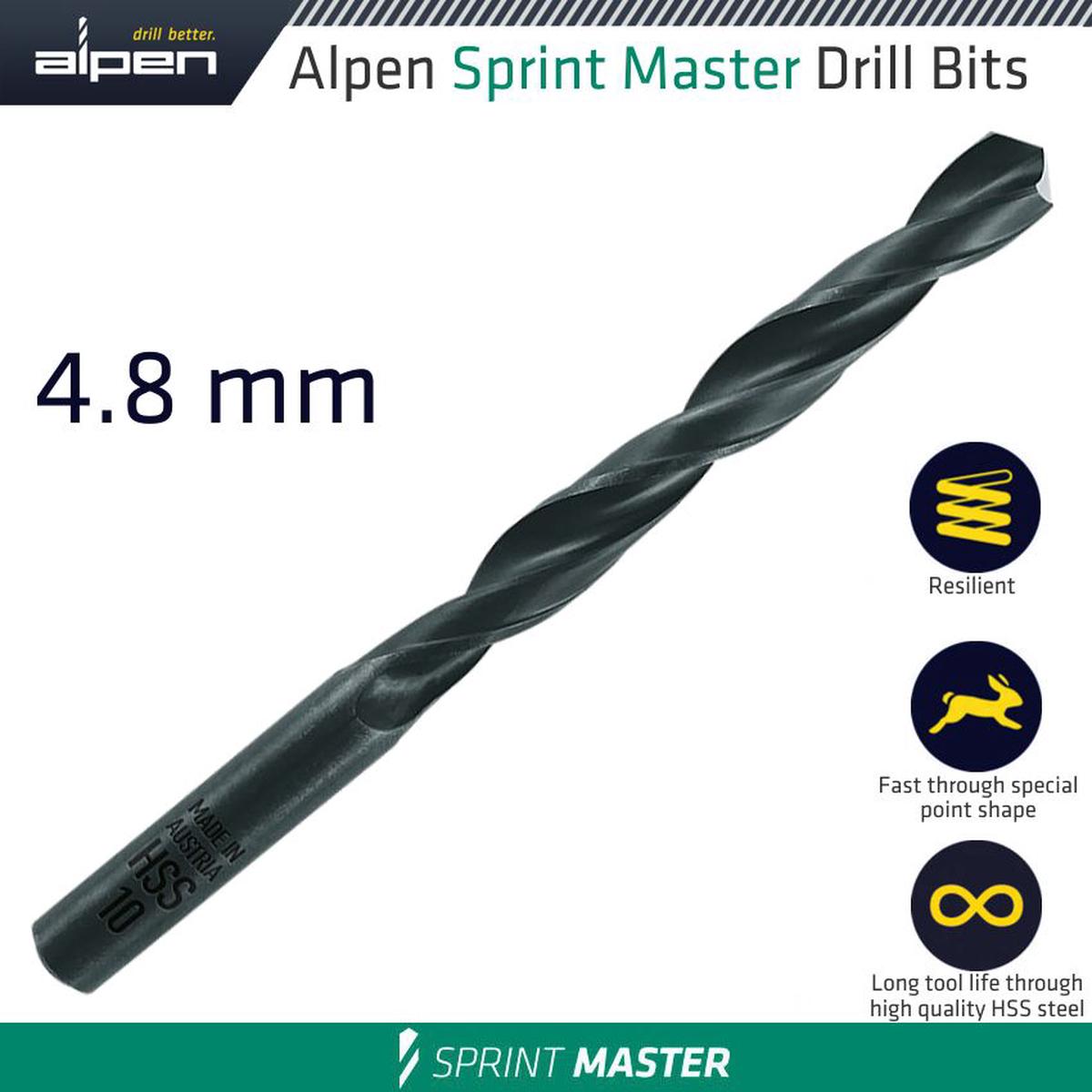 Alpen HSS Sprint Master 4.8mm X1 615048 Sleeved Din338 Alpen Drill Bit