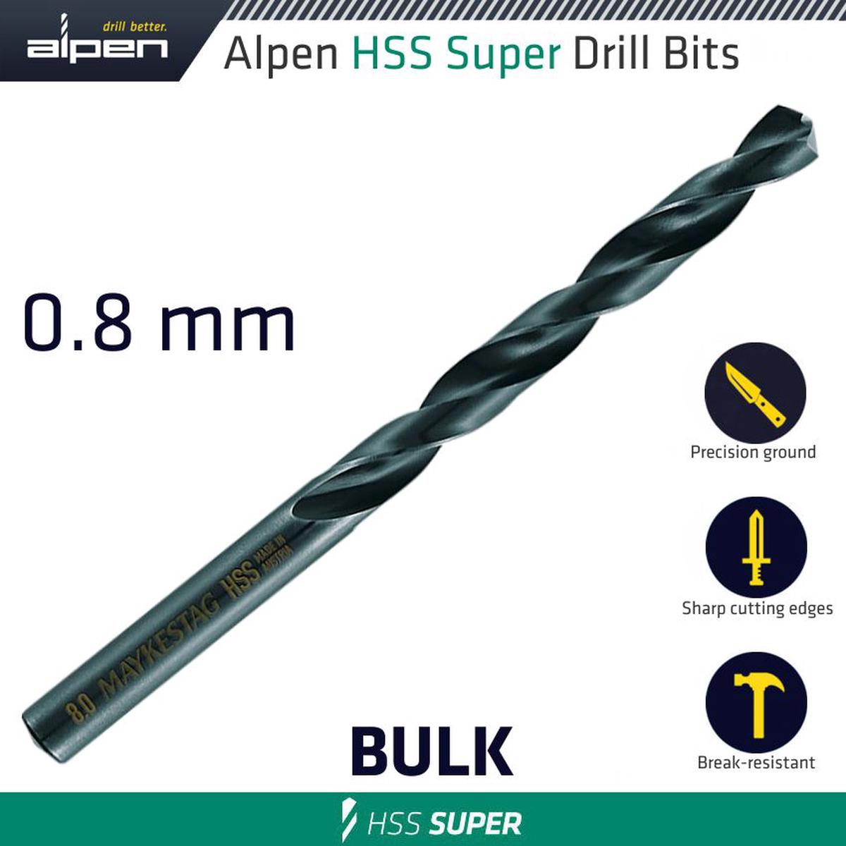 Alpen HSS Super Drill Bit 0.8mm Bulk