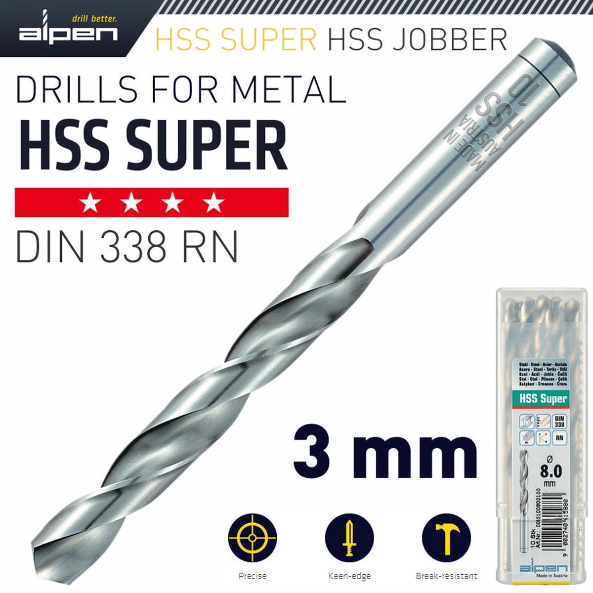 Alpen HSS Super Drill Bit 3mm Bulk