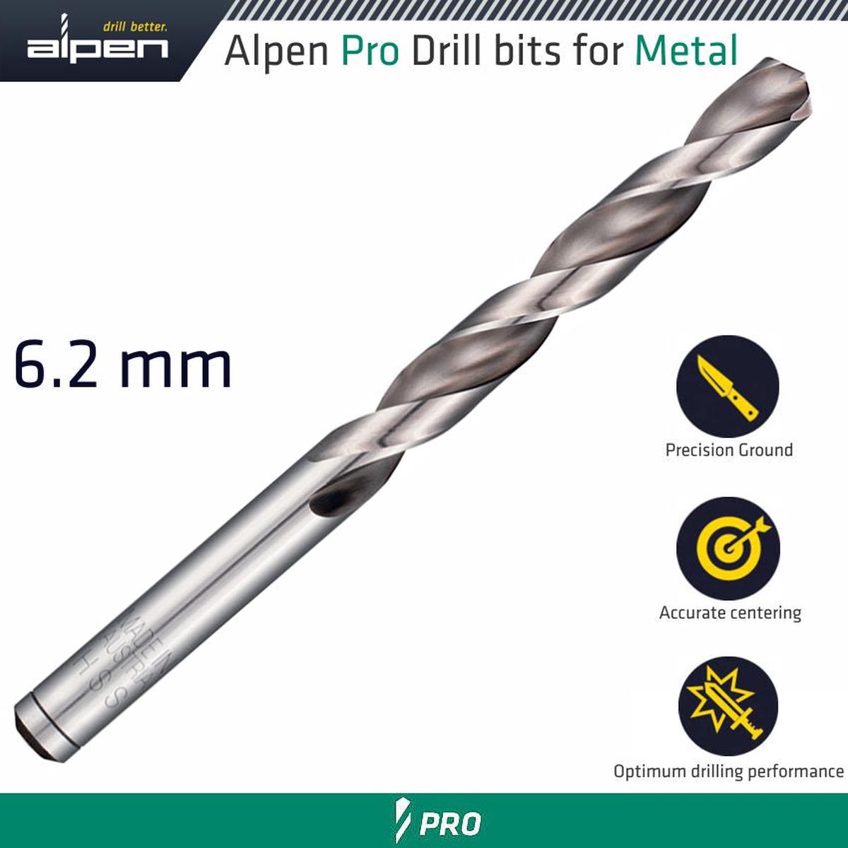 Alpen Pro 6.2 mm HSS Drilll Din 338 Rn 135 With Split Point Bulk