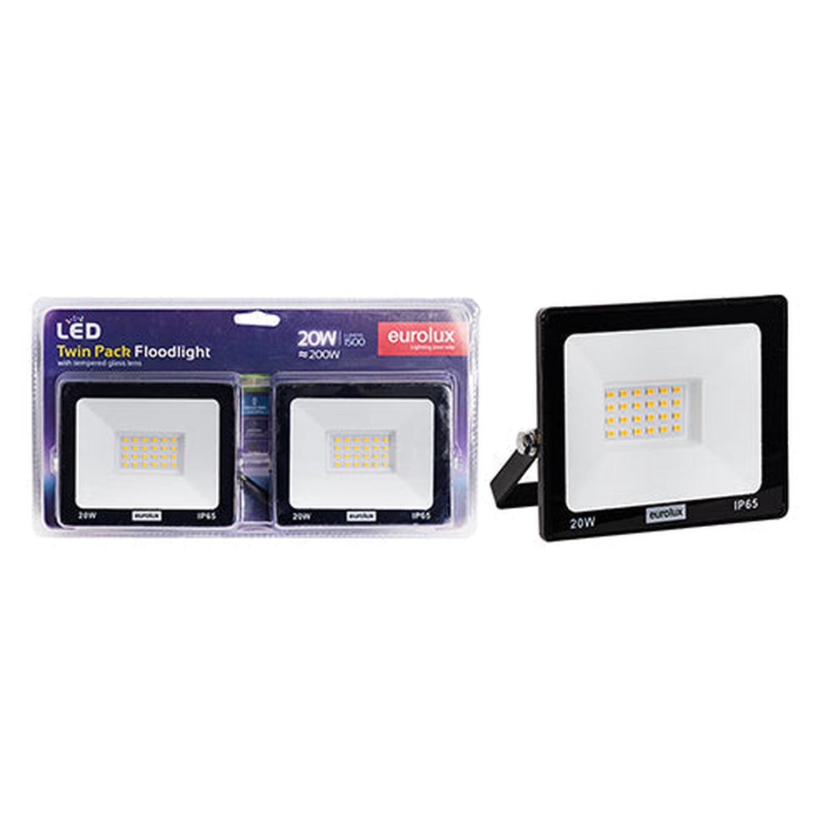 Eurolux LED 20W Floodlight 4000K Black Twin Blister
