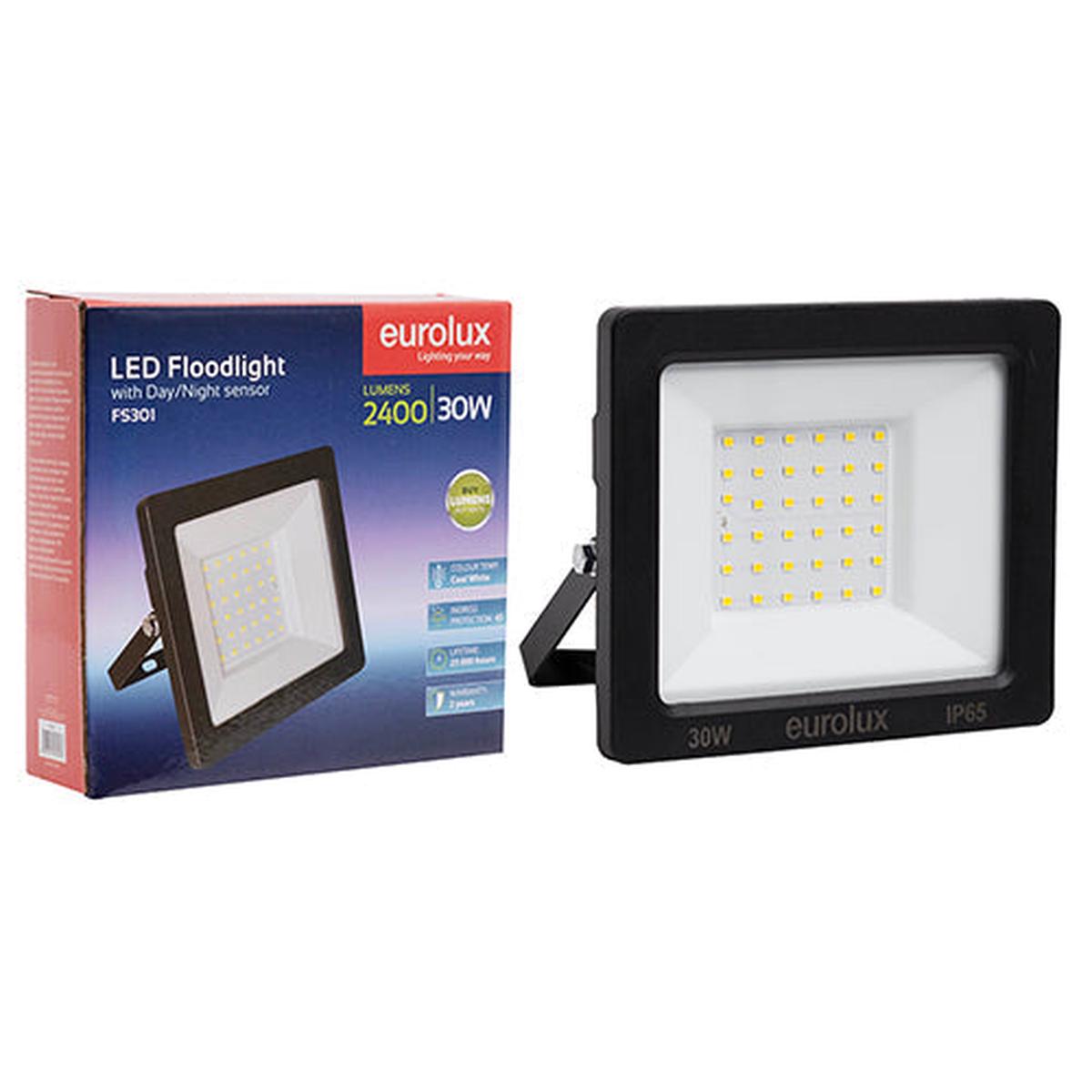 Eurolux LED 30W Floodlight Black with Day Night Sensor – Box