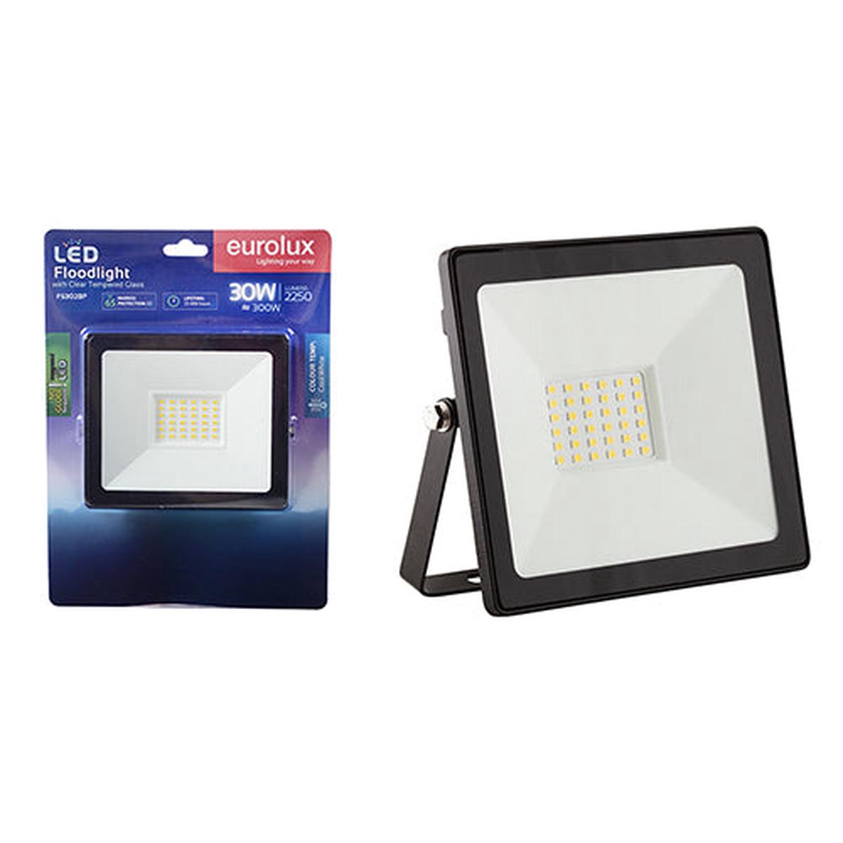 Eurolux LED 30W Floodlight Black with no Sensor Blister