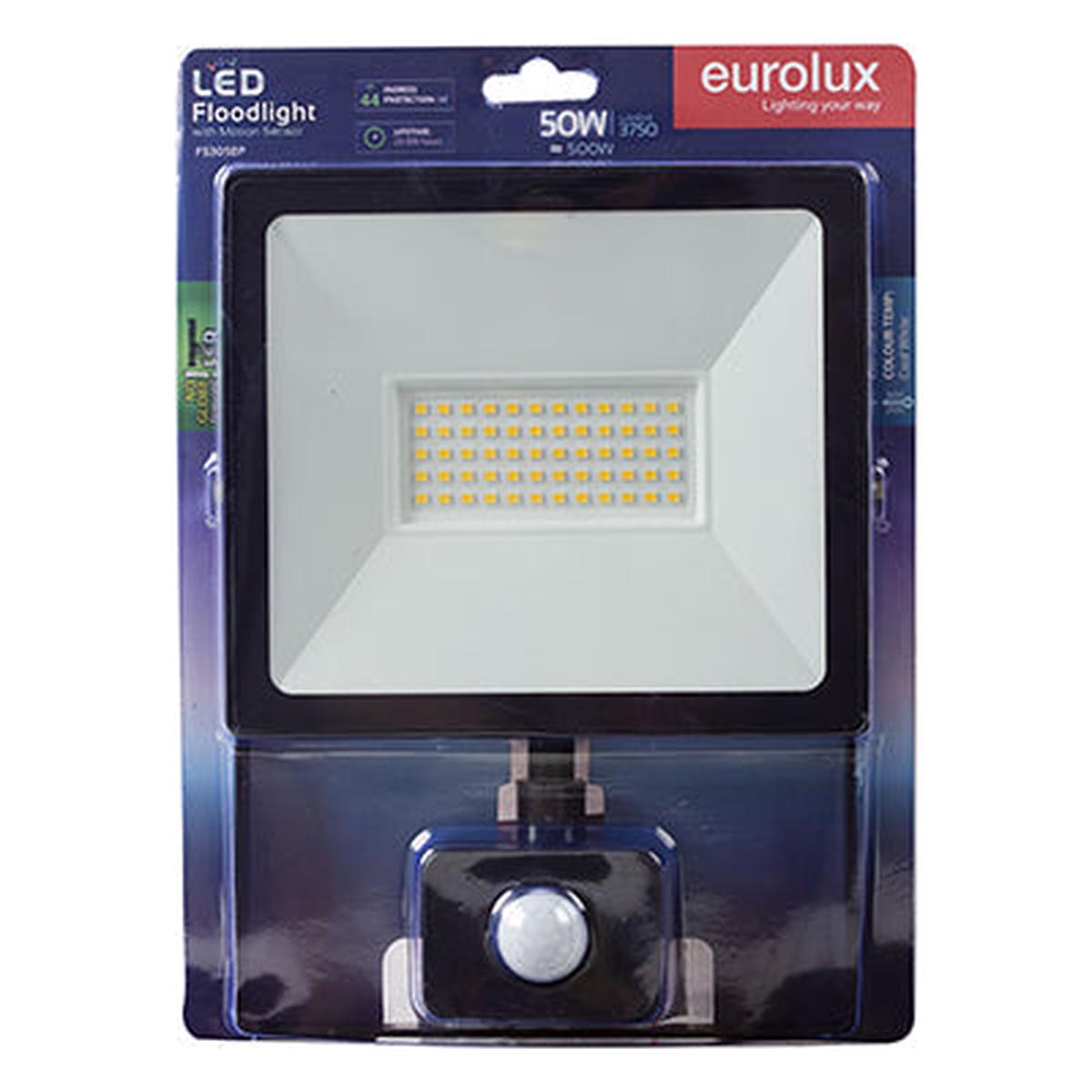 Eurolux LED 50W Floodlight Black with Sensor Blister