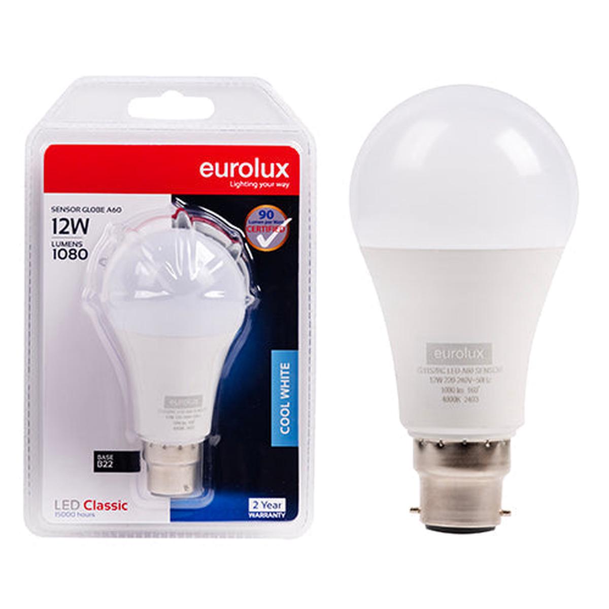 Eurolux LED Globe A60 Classic Day/Night Sensor 12w B22 4000K N