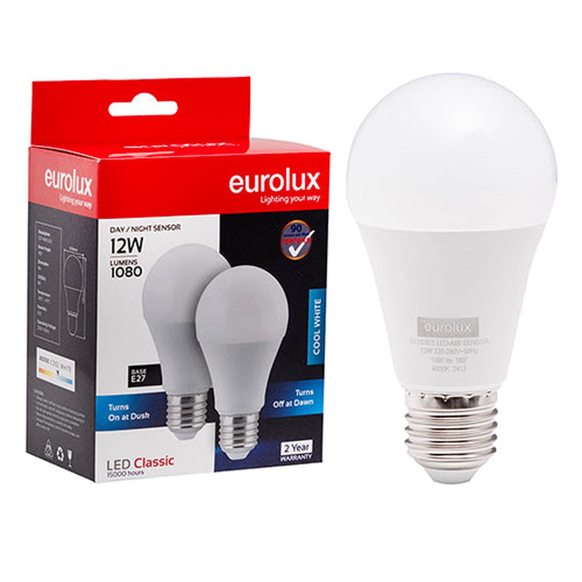 Eurolux LED Globe A60 Day/Night Sensor 12w E27 4000K Twin Pack Box