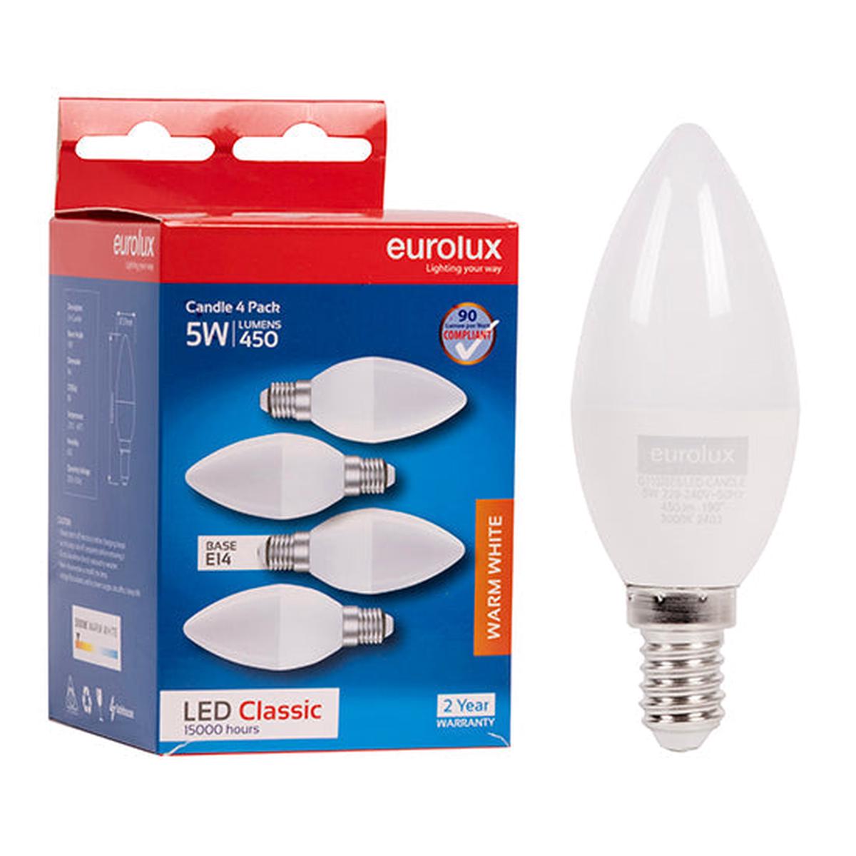 Eurolux LED Globe Candle Classic 5W E14 3000K 4 Pack N