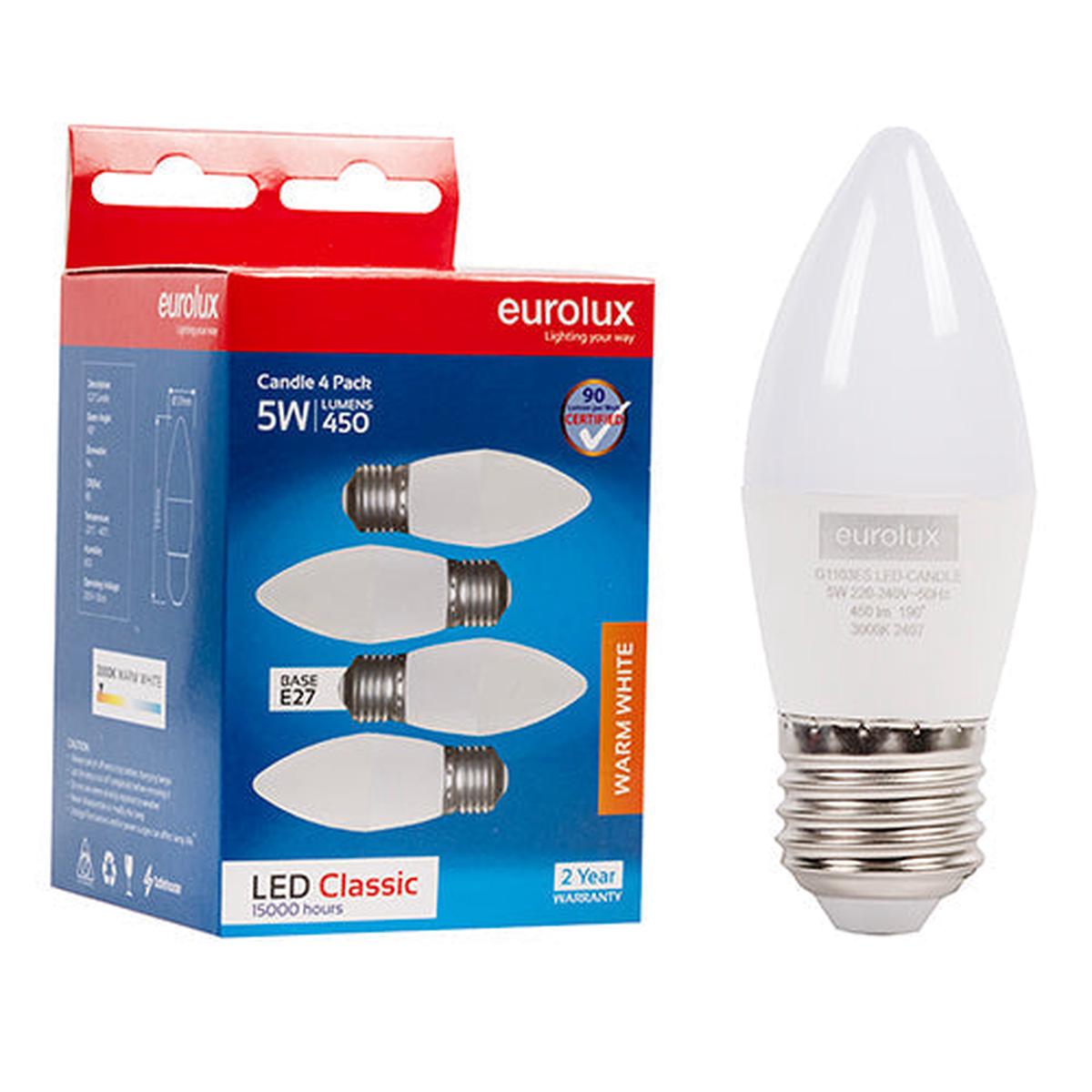 Eurolux LED Globe Candle Classic 5W E27 3000K 4 Pack N