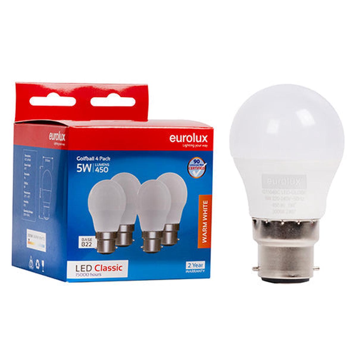 Eurolux LED Globe Golfball Classic 5W B22 3000K 4 Pack N