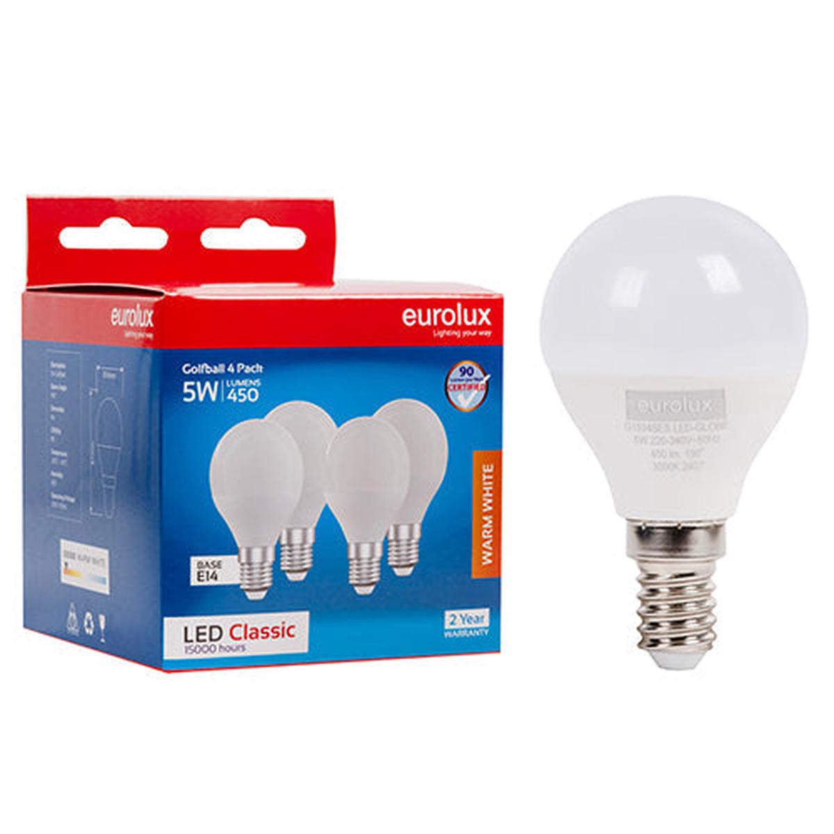 Eurolux LED Globe Golfball Classic 5W E14 3000K 4 Pack N