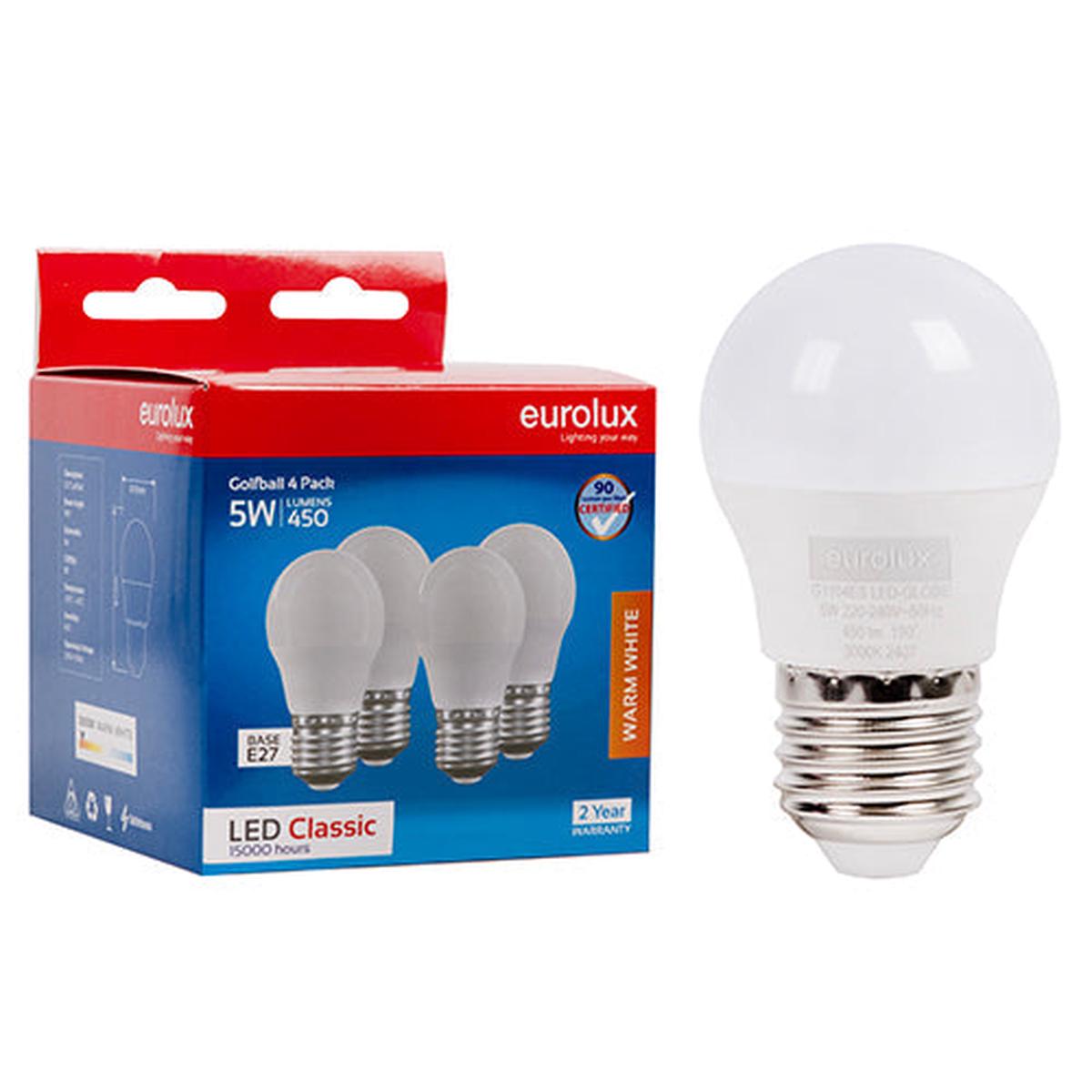 Eurolux LED Globe Golfball Classic 5W E27 3000K 4 Pack N