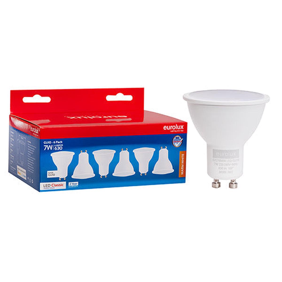 Eurolux LED GU10 7w 3000K 6 Pack N