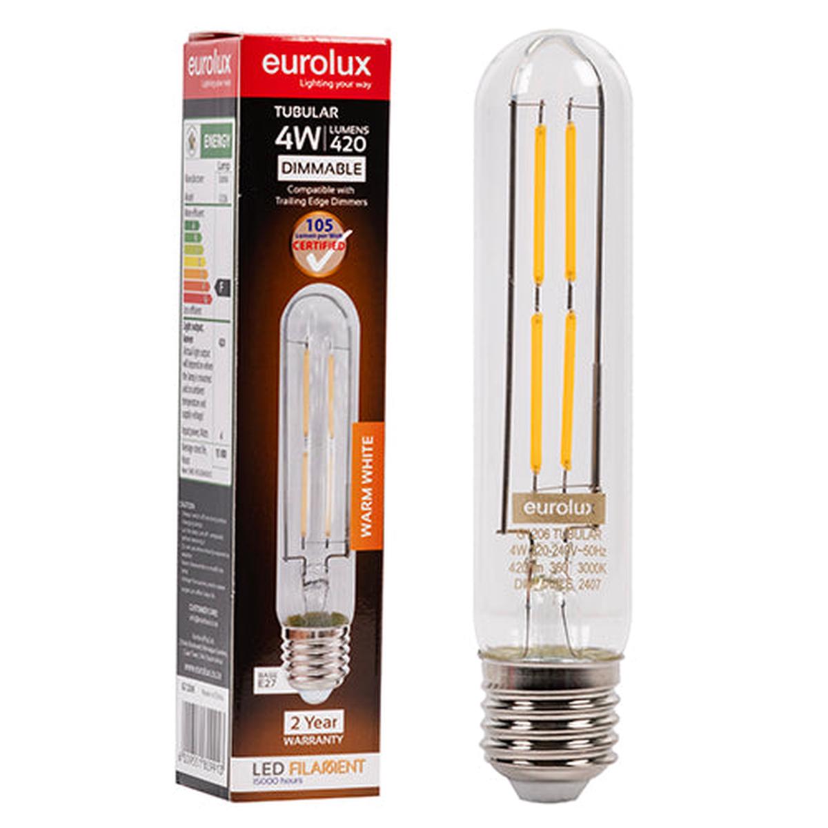 Eurolux LED Tubular Filament T30-145 4w E27 3000K Dimmable