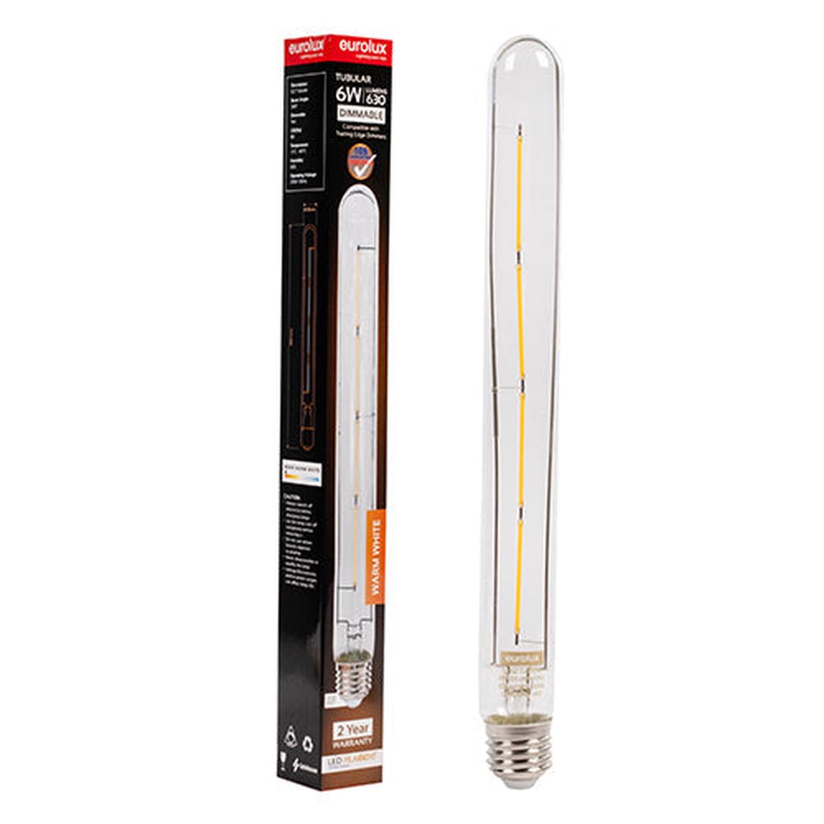 Eurolux LED Tubular Filament T30-300 6w E27 3000K Dimmable