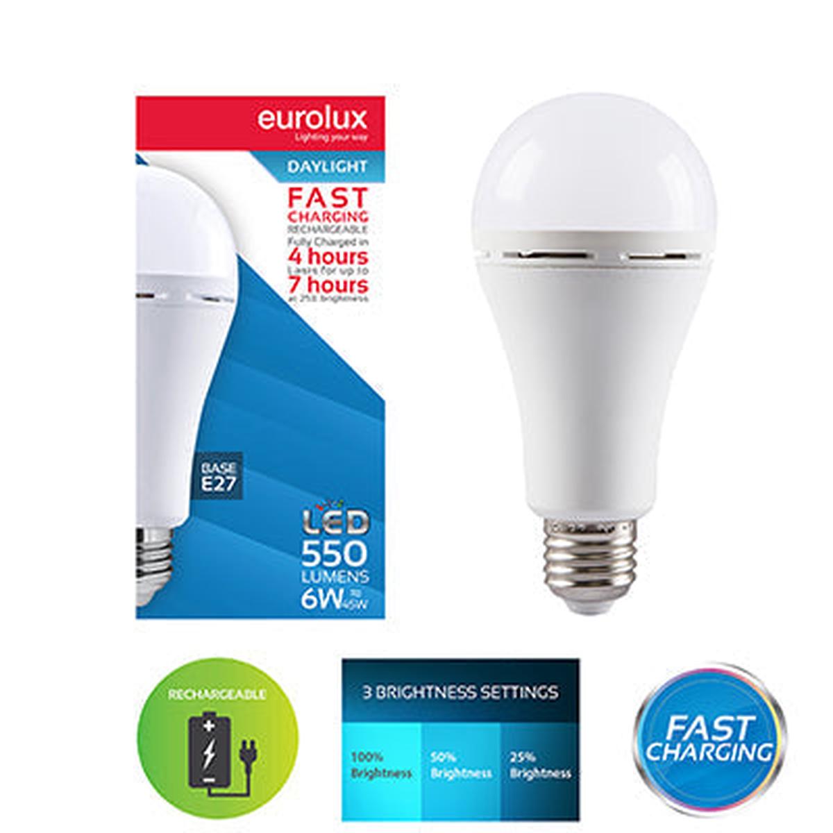 Eurolux Rechargeable LED Globe Fast Charge 6w LED E27 6500K