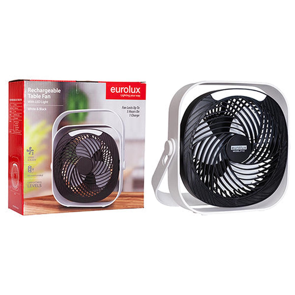 Eurolux Rechargeable Portable Mini Fan with LED Light & USB