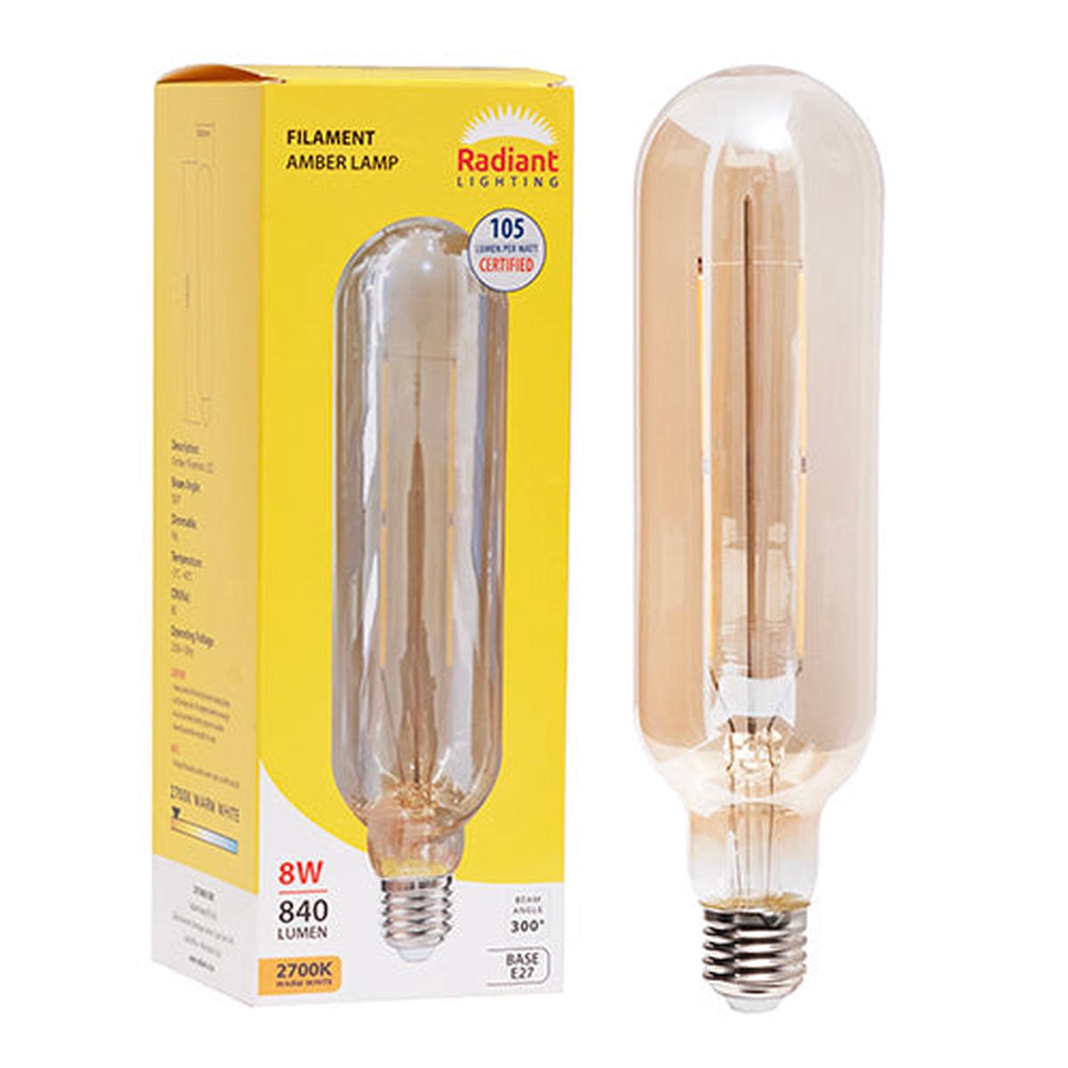Radiant LED Filament Globe Amber 8w E27 2700K 60x234mm N