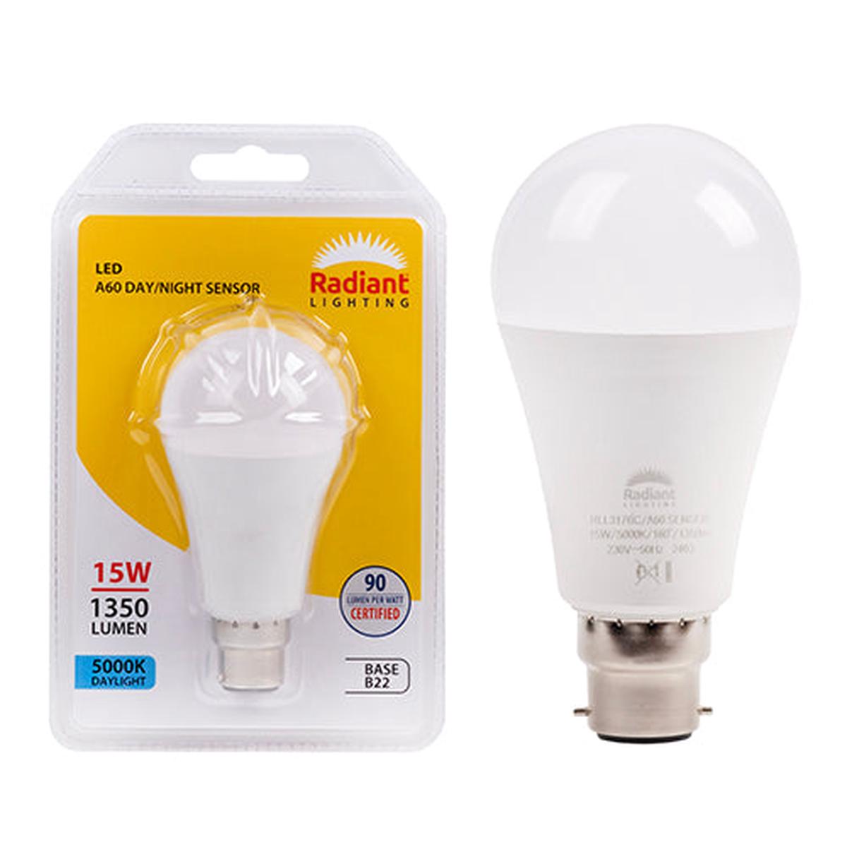 Radiant LED Globe A60 Day/Night Sensor 15W B22 5000K N