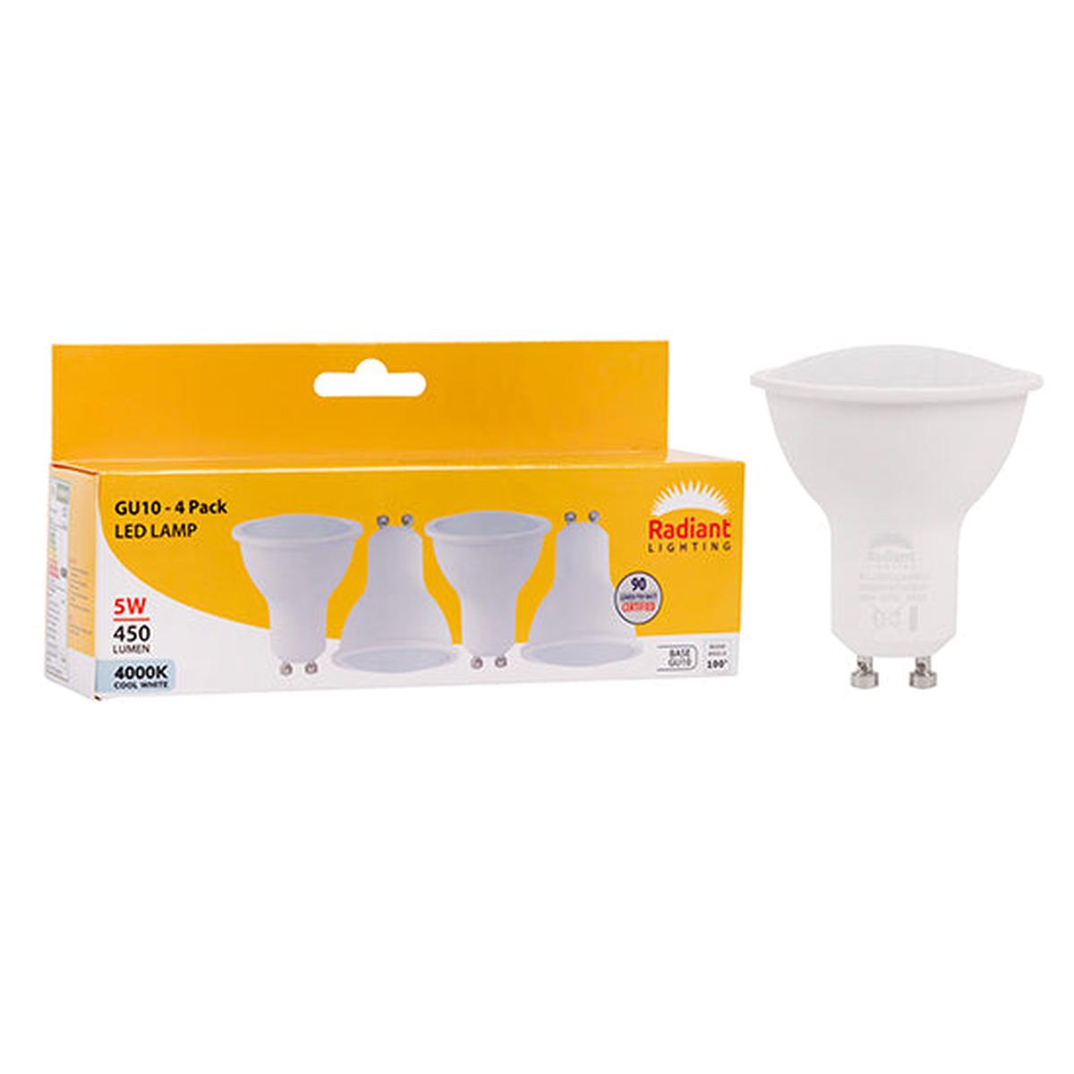 Radiant LED GU10 Frosted Lens 5W 4000K Non Dimmable 4 Pack N