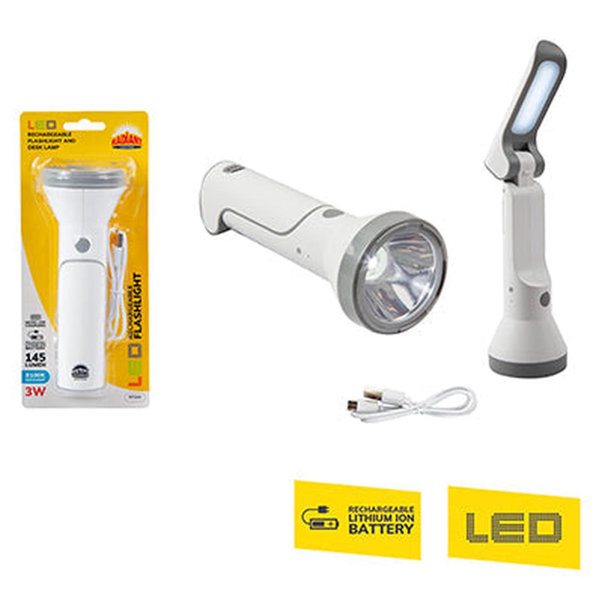 Radiant Rechargeable Flashlight White LED 3w & Desk Lamp LED 1.4w