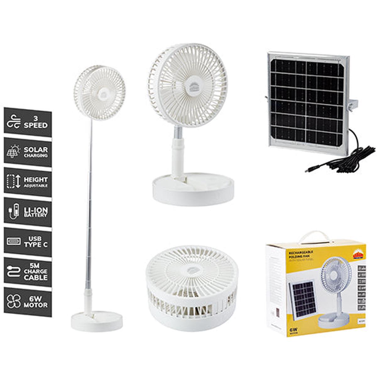 Radiant Rechargeable Portable Folding Fan with Solar Panel