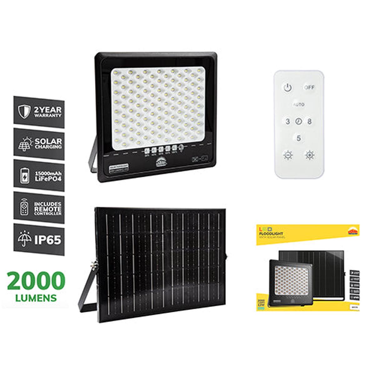 Radiant Solar Floodlight & Remote LED 2000lm 6500K