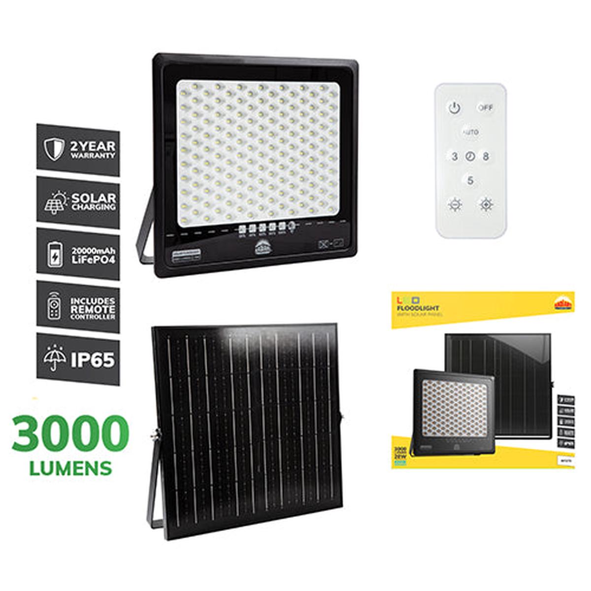 Radiant Solar Floodlight & Remote LED 3000lm 6500K