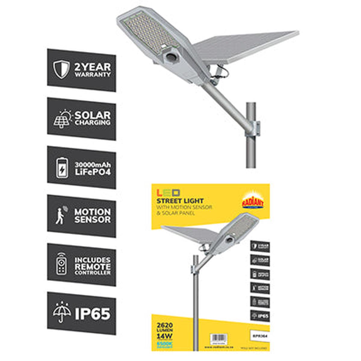 Radiant Solar Street Light Radar Sensor LED 14w = Traditional 300w