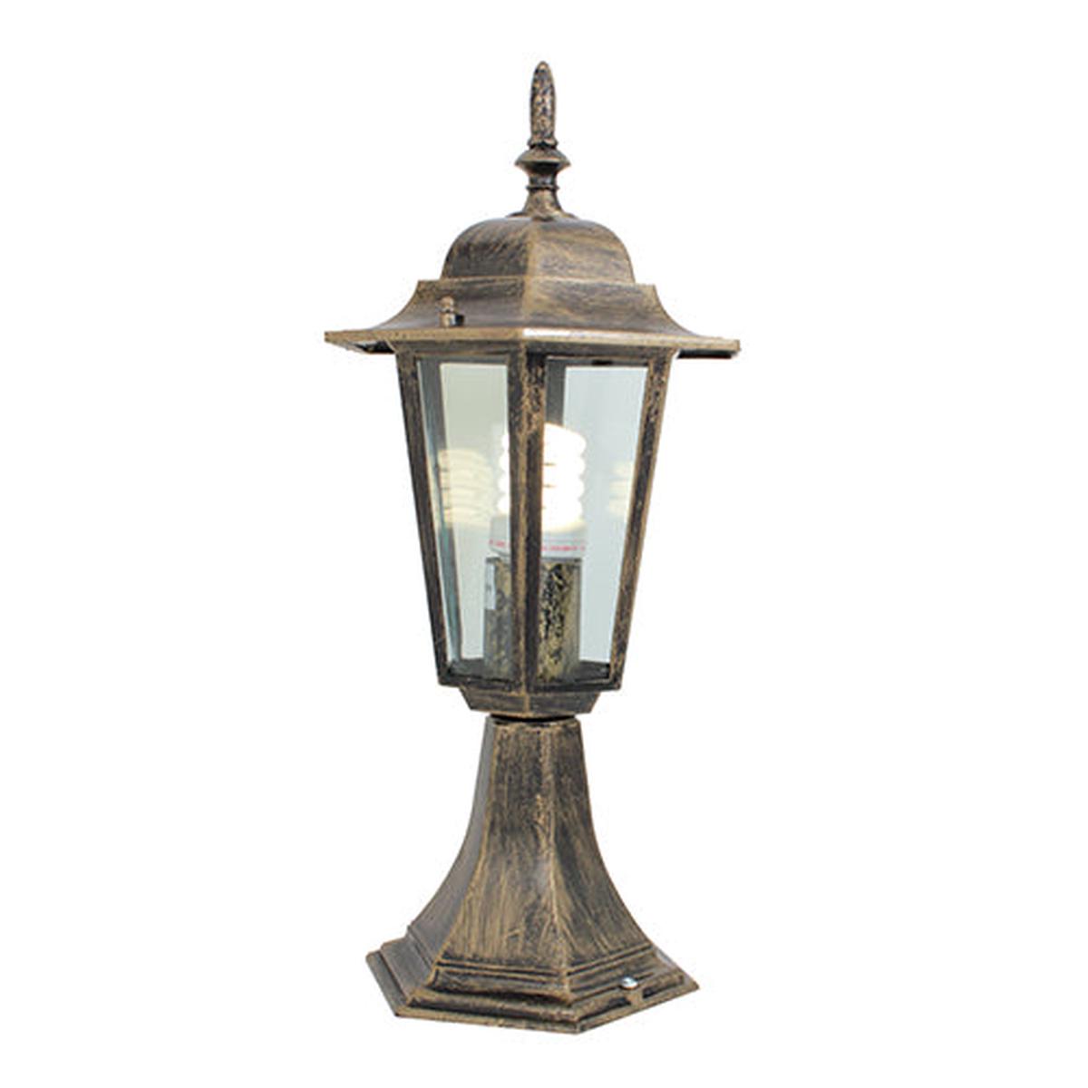 Eurolux Lantern 6 Panel Pedestal Black Gold