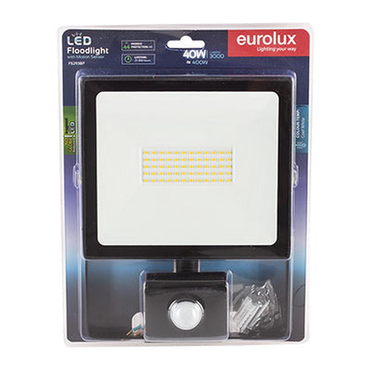 Eurolux LED 40w Floodlight & Sensor Black 4000K