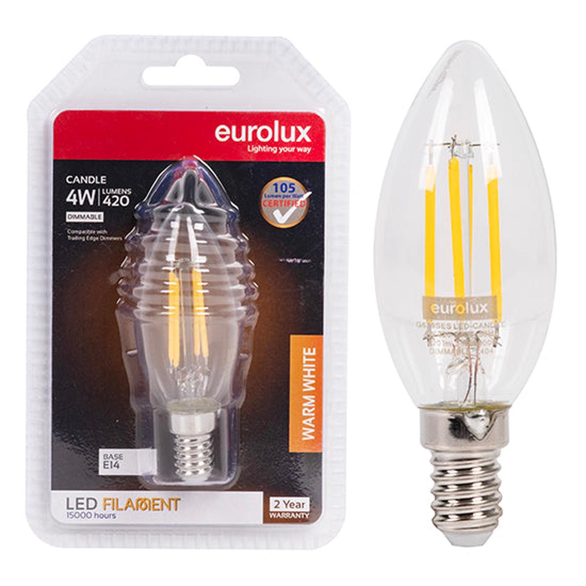Eurolux LED Filament Globe Candle 4w E14 3000K Dimmable N
