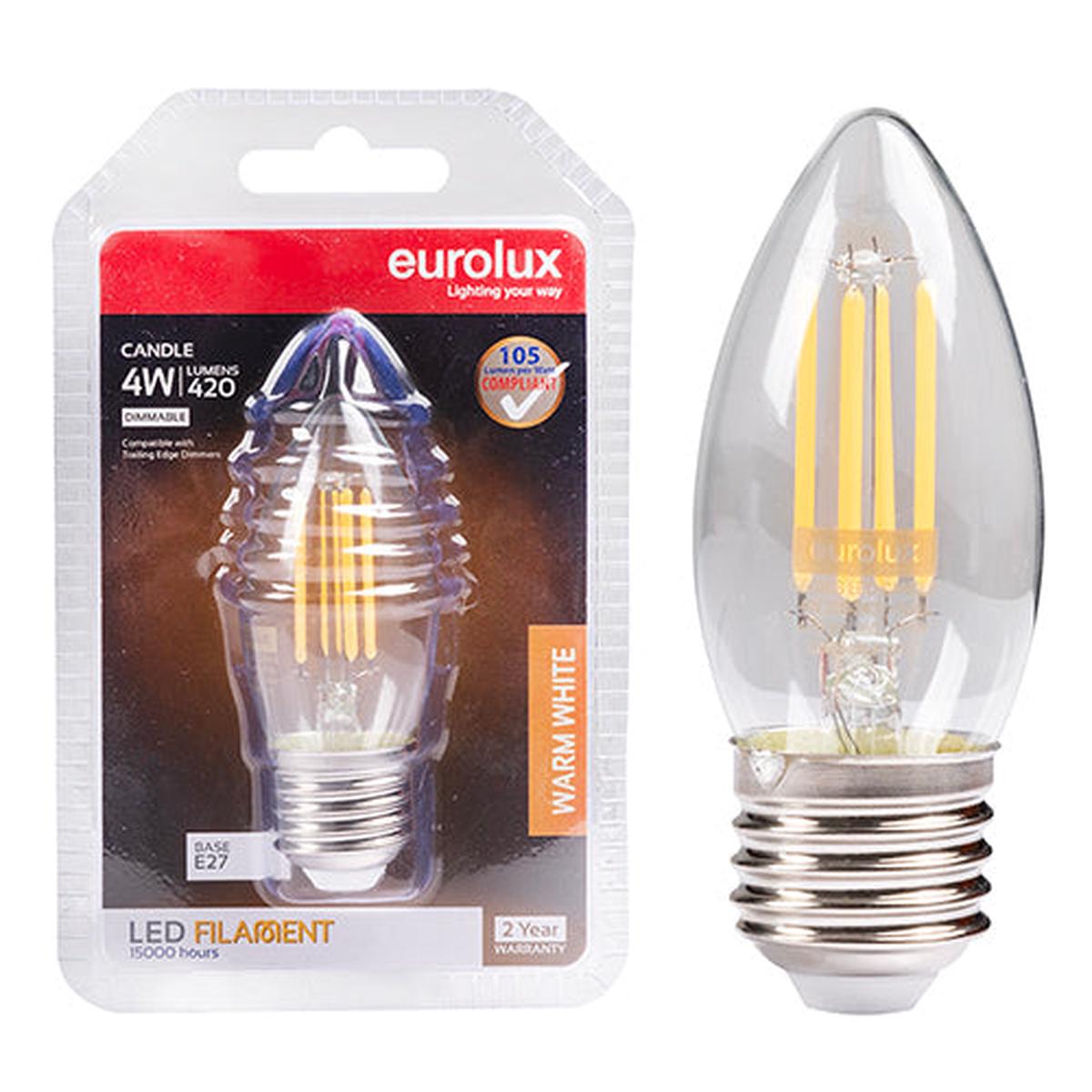 Eurolux LED Filament Globe Candle 4w E27 3000K Dimmable N