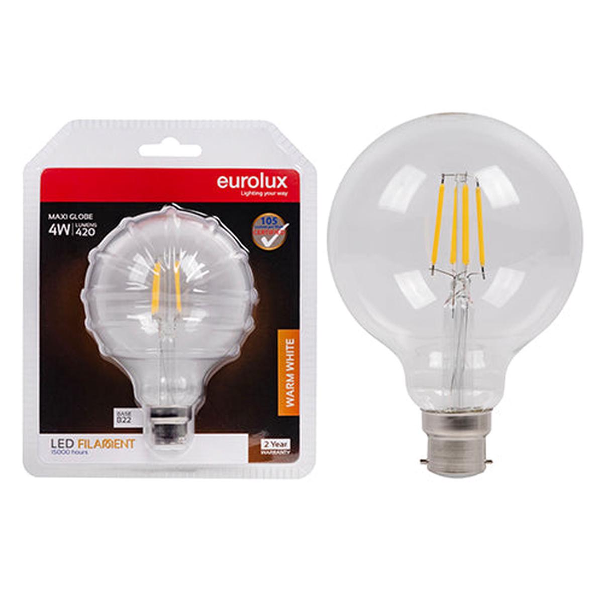Eurolux LED Filament Globe Maxi Globe 4w B22 3000K N