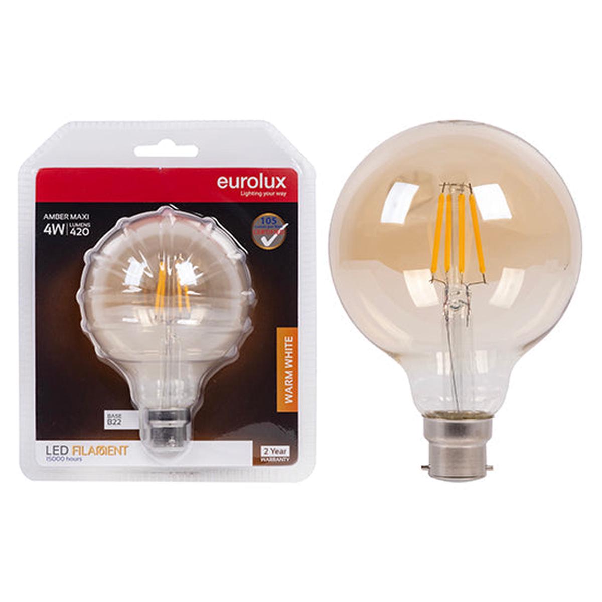 Eurolux LED Filament Globe Maxi Globe G95 Amber 4w B22 2700K N