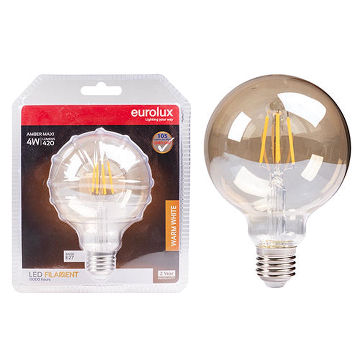 Eurolux LED Filament Globe Maxi Globe G95 Amber 4w E27 2700K N