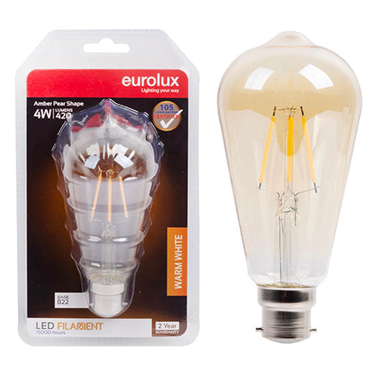 Eurolux LED Filament Globe Pear Nipple Amber 4w B22 2700K N