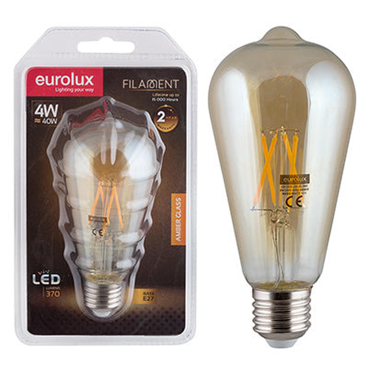 Eurolux LED Filament Globe Pear Nipple Amber 4w E27 2700K N